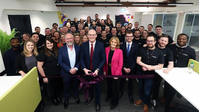Dignitaries and staff officially opening productivity platform ClickUp's new Dublin office.