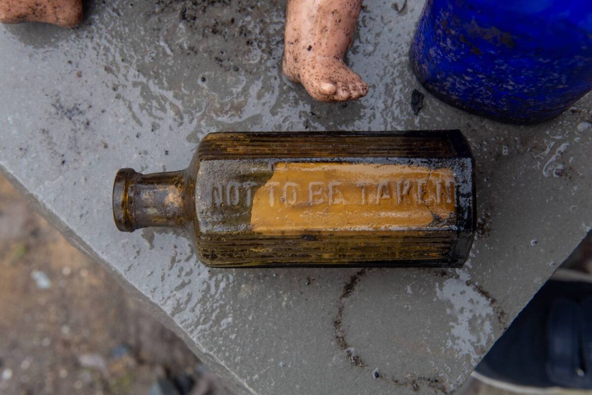 One of the old bottles found in the bomb shelter. 