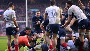 <p>HELD UP: The Scots were rightly fuming when referee (and the TMO) eventually decreed that Sam Skinner had not claimed a match-winning try at Murrayfield</p>