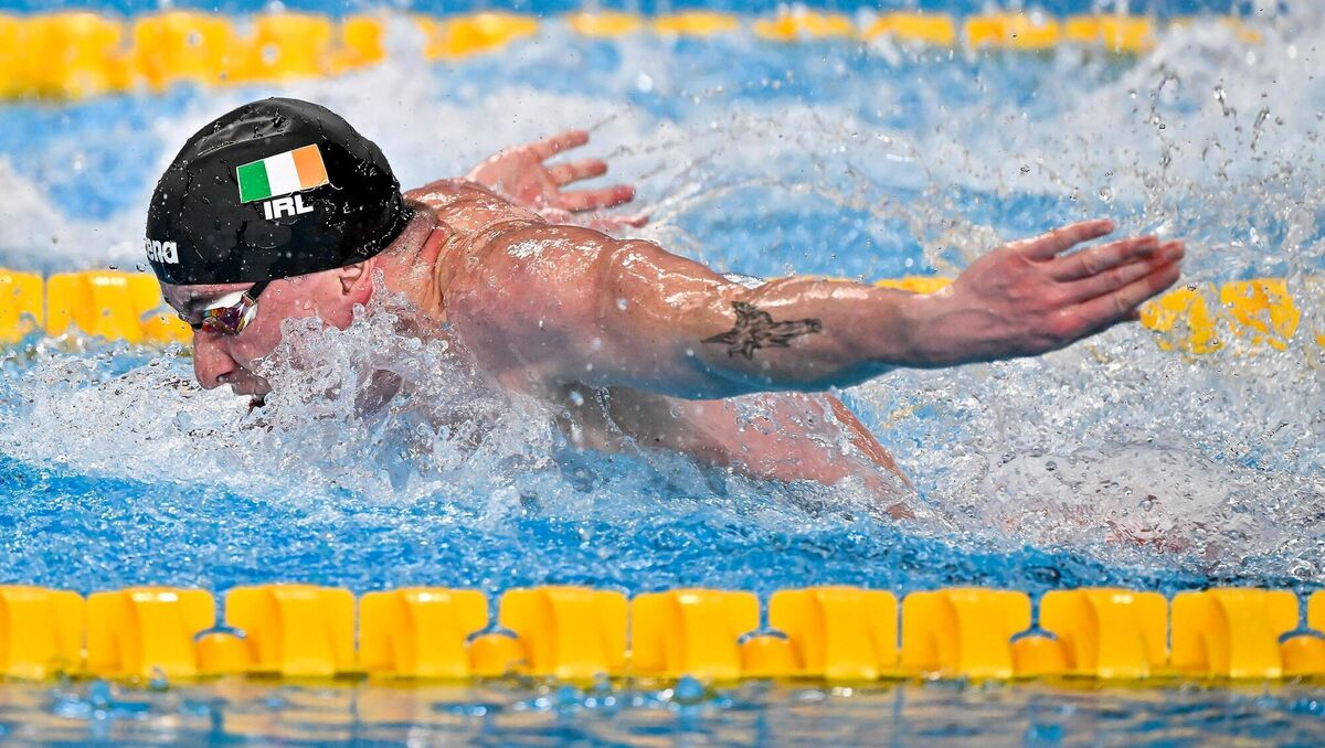 FLYER: Ireland's Max McCusker during the men's 100m butterfly heats at the World Aquatics Championships in Doha. Picture: ©INPHO/Andrea Masini