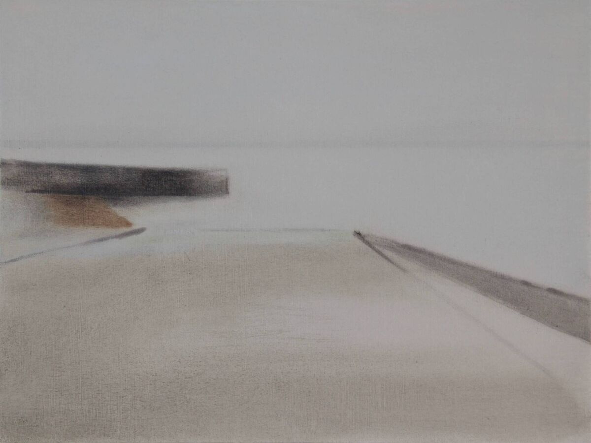 Ita Freeney, Winter Water's Edge, oil on board.