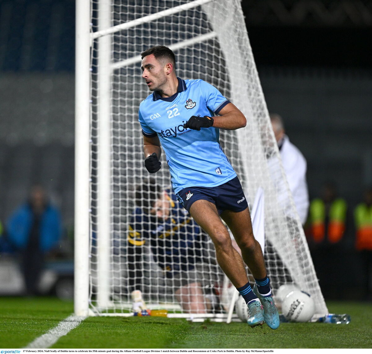 Niall Scully of Dublin turns to celebrate his 55th minute goal during the Allianz Football League Division 1 match between Dublin and Roscommon at Croke Park in Dublin. Photo by Ray McManus/Sportsfile