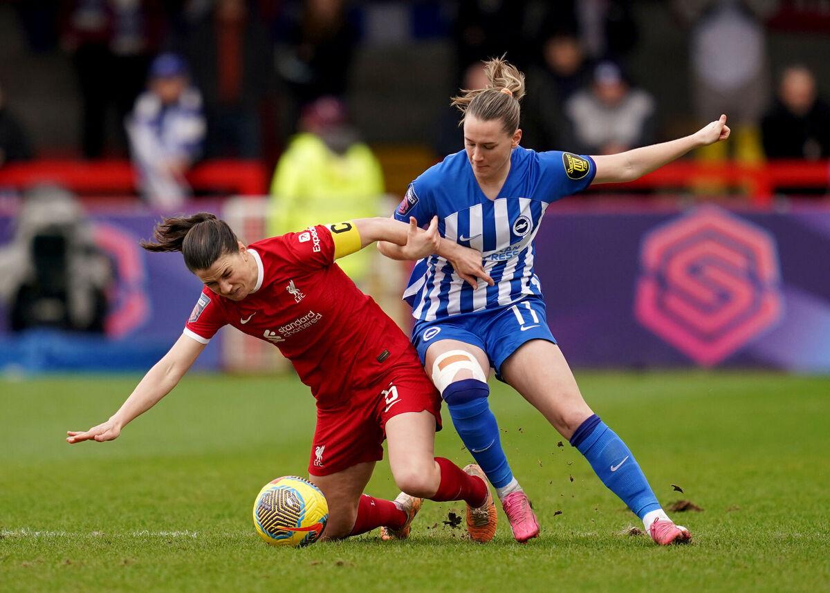 Liverpool's Niamh Fahey and Brighton and Hove Albion's Elisabeth Terland do battle. Liverpool's Niamh Fahey and Brighton and Hove Albion's Elisabeth Terland do battle.