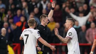 <p>PEP APOLOGY: West Ham United's Kalvin Phillips is sent off last weekend. Photo credit: Mike Egerton/PA Wire.</p>
