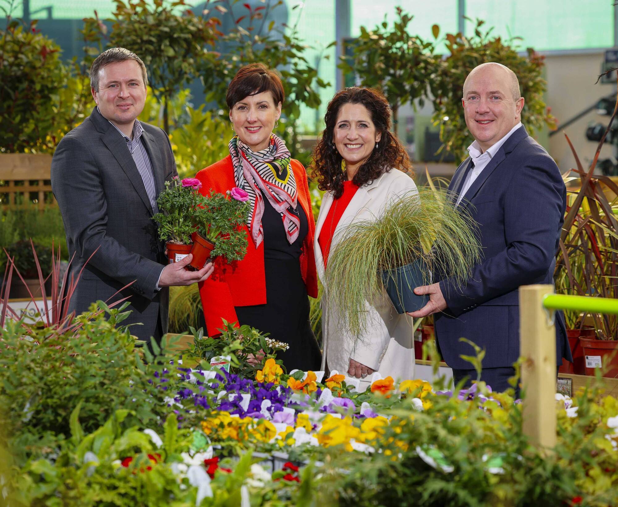 Tirlan announcement of Post Card Garden Sponsorship at Bord Bia's Bloom 2024 Fennell Photography 2024 Rob O’Keeffe, Head of Marketing, Tirlán CountryLife; Kerrie Gardiner, Show Gardens and Horticulture Content Manager, Bord Bia Bloom; Laura Douglas, Head of Bloom and Brand Partnerships, Bord Bia; Senan Foley, Head of Retail, Tirlán CountryLife announced the call for amateur gardening groups to apply to design and deliver a postcard garden at Bord Bia Bloom 2024.