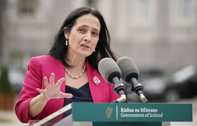 Culture Minister Catherine Martin speaking at Government Buildings, Dublin, after meeting RTE Board chair Siun Ni Raghallaigh and RTE director general Kevin Bakhurst. Picture: Niall Carson/PA Wire