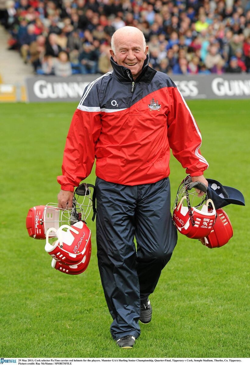 R.I.P: 2011 - Cork selector Pa Finn carries red helmets for the players. Pic: Ray McManus, SPORTSFILE R.I.P: 2011 - Cork selector Pa Finn carries red helmets for the players. Pic: Ray McManus, SPORTSFILE