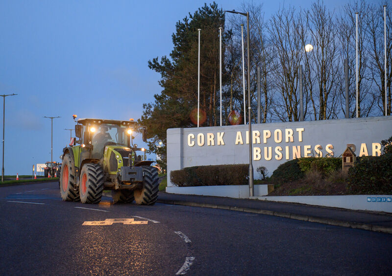 Farmers led a convoy of tractors at Cork Airport early on Monday morning as part of their campaign against the over-regulation of farming. Picture Dan Linehan Farmers led a convoy of tractors at Cork Airport early on Monday morning as part of their campaign against the over-regulation of farming. Picture Dan Linehan