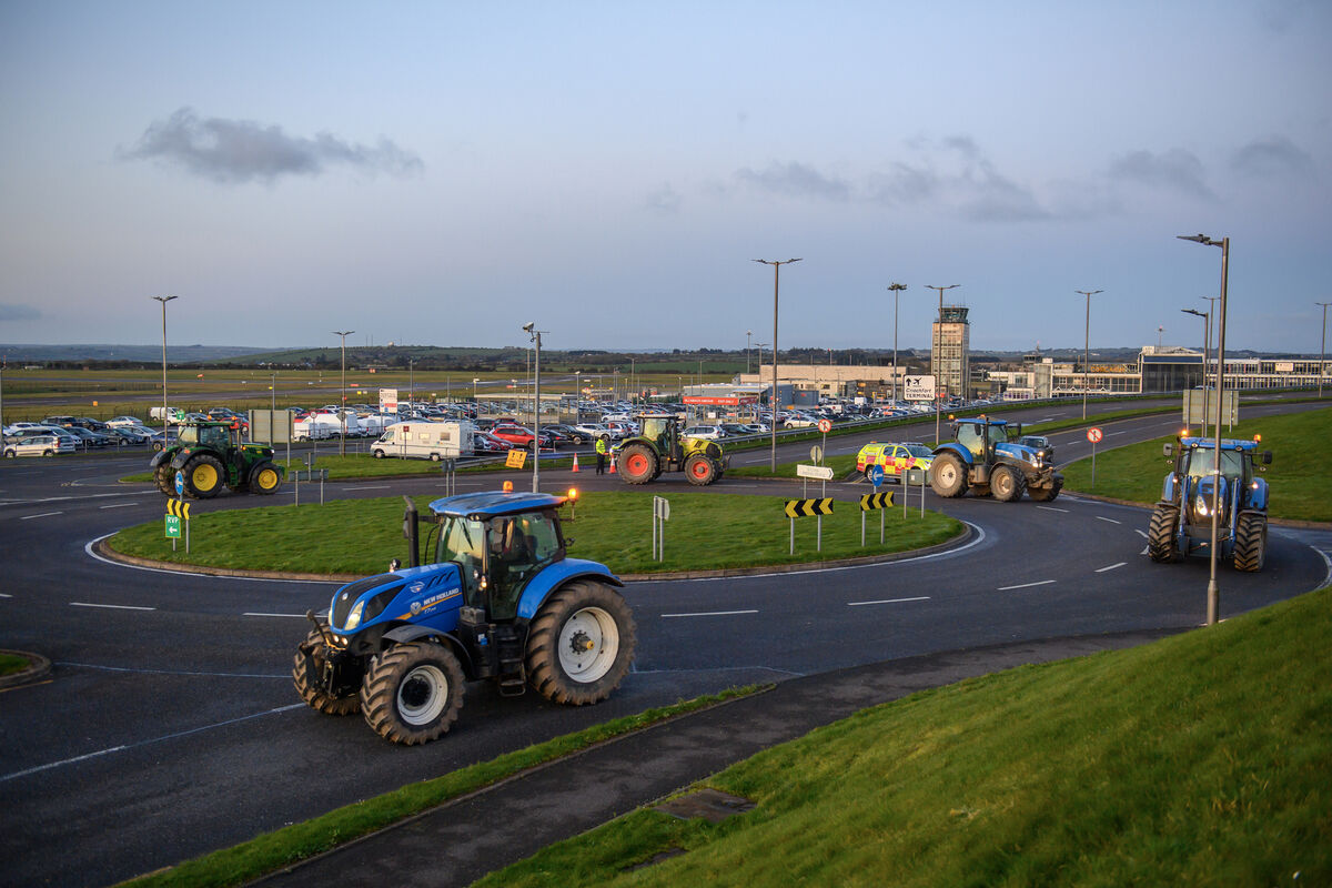 Farmers led a convoy of tractors at Cork Airport early on Monday morning as part of their campaign. Picture: Dan Linehan Farmers led a convoy of tractors at Cork Airport early on Monday morning as part of their campaign. Picture: Dan Linehan