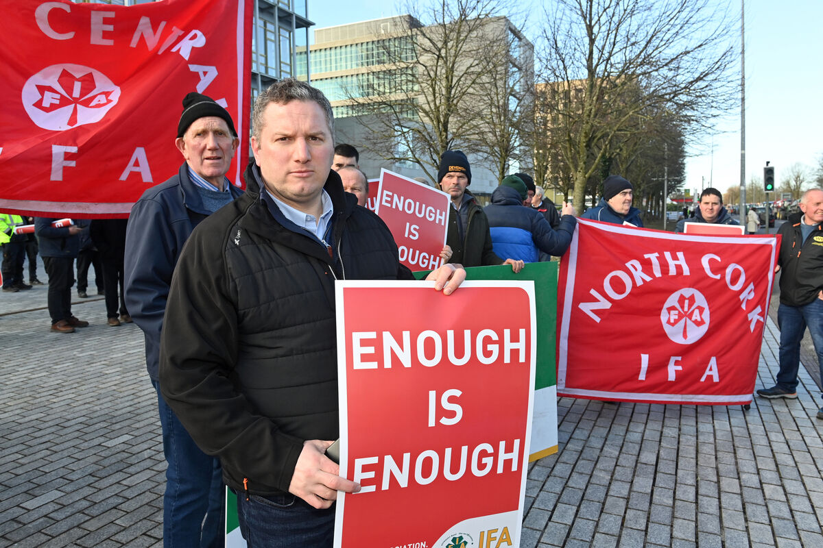 Alan Jagoe, dairy chairman of IFA Cork Central with farmers protesting outside the County Hall, Cork, as part of their campaign against the overregulation of farming. Picture: Dan Linehan Alan Jagoe, dairy chairman of IFA Cork Central with farmers protesting outside the County Hall, Cork, as part of their campaign against the overregulation of farming. Picture: Dan Linehan