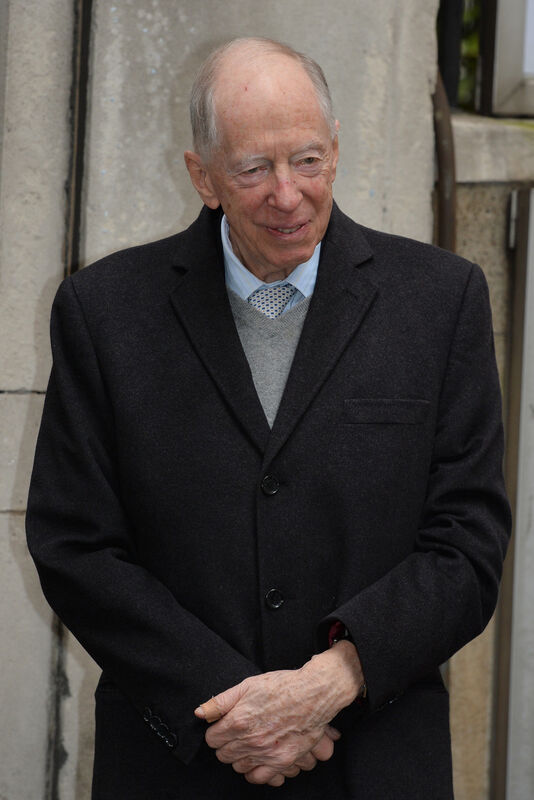 Jacob Rothschild arrives at St Bride's Church, in London, for a ceremony to celebrate the wedding of Rupert Murdoch and Jerry Hall in 2016.