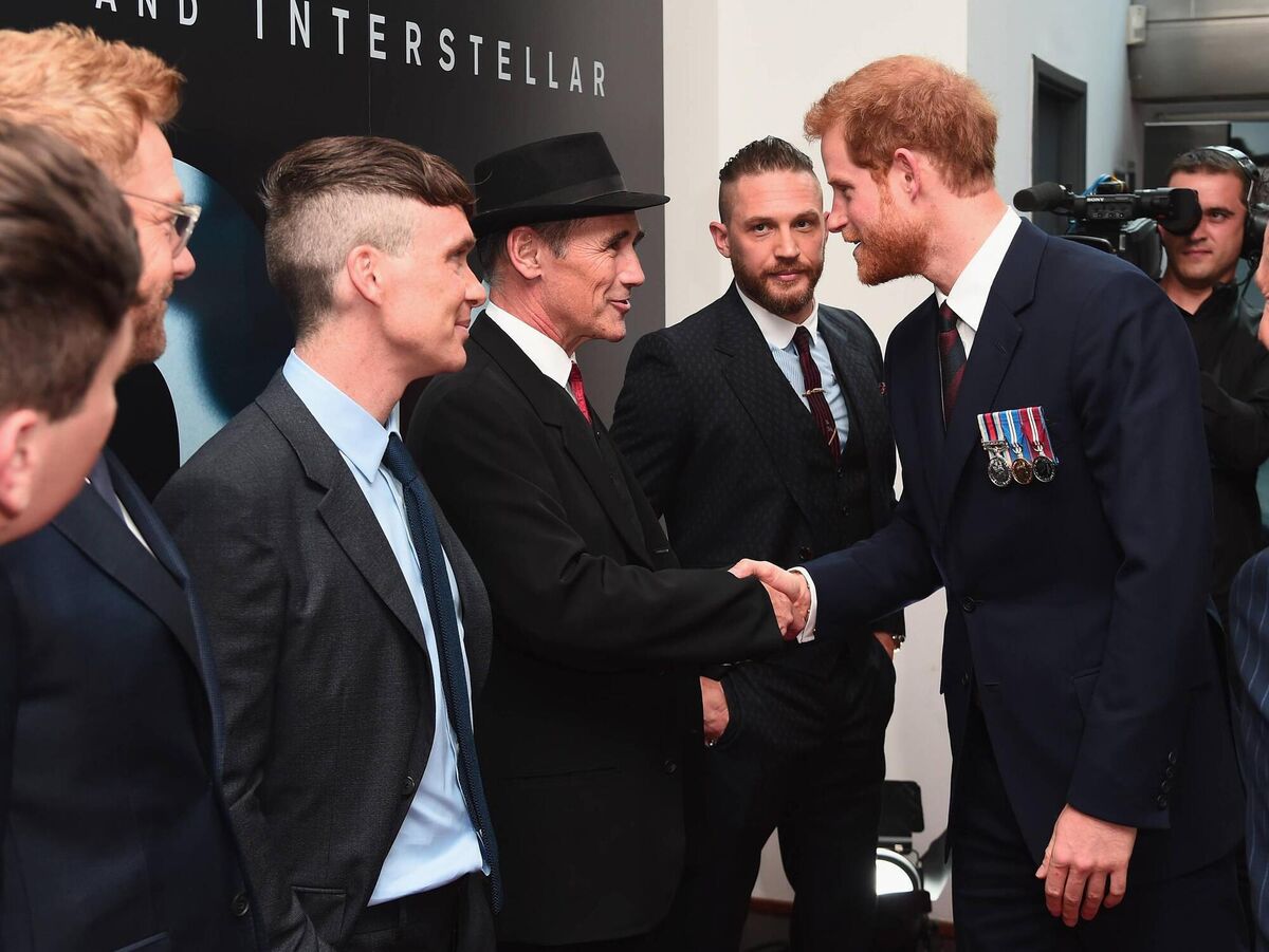 Cillian Murphy looks on as Prince Harry meets Mark Rylance and the other cast members of Dunkirk in  2017. (Picture: Eamonn M McCormack - WPA Pool/Getty Images)