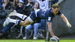 <p>FLYING SCOTSMAN: Duhan van der Merwe scores a try against England at the weekend. Pic: INPHO/Craig Watson</p>