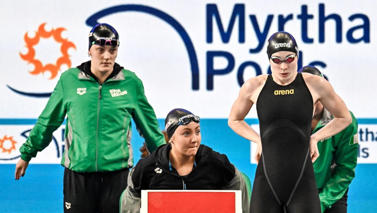 TEAM IRELAND: The Irish women's 4x100m freestyle relay team. Victoria Catterson, Grace Davison, Maria Godden, Erin Riordain. Picture: ©INPHO/Giorgio Perottino