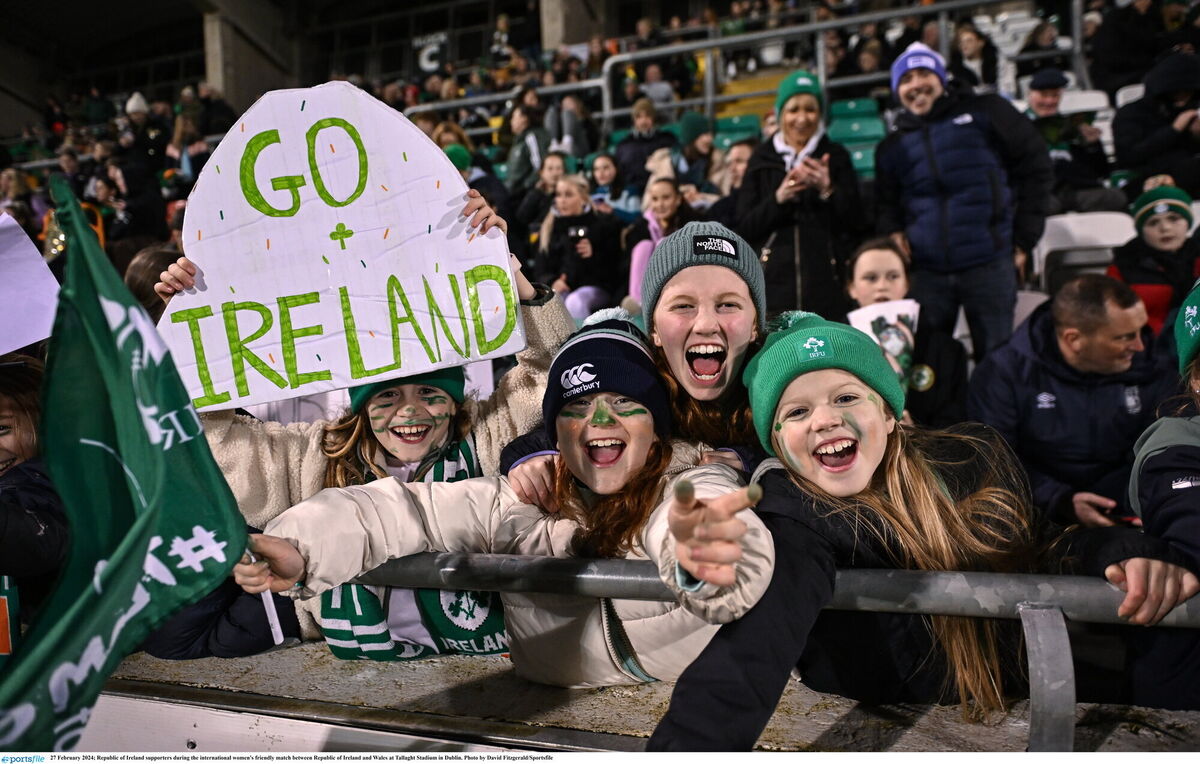 Republic of Ireland supporters during the international women's friendly match between Republic of Ireland and Wales at Tallaght Stadium in Dublin. Photo by David Fitzgerald/Sportsfile