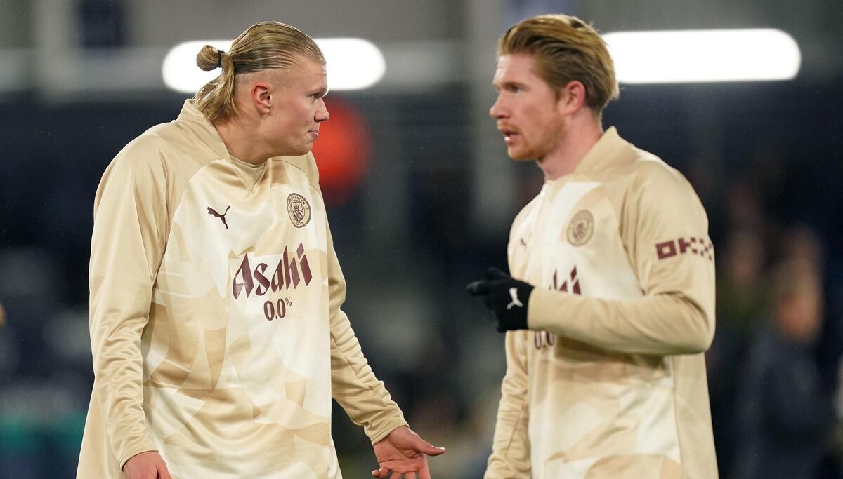 Manchester City's Erling Haaland and Kevin De Bruyne ahead of the Emirates FA Cup fifth round match. Picture: Mike Egerton/PA Wire.