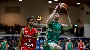 <p>Lorcan Murphy of Ireland during the FIBA Men's World Cup 2027 European Pre-Qualifier against Switzerland. Picture: ©INPHO/Ben Brady</p>