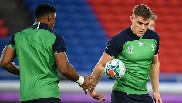 Bundee Aki and Garry Ringrose training during the Ireland captain’s run ahead of their opening Pool A game against Scotland at the International Stadium in Yokohama. Joe Schmidt has referenced Ringrose as a second playmaker — something that could be needed if Ireland are to go deep in this tournament. Picture: Ramsey Cardy/Sportsfile