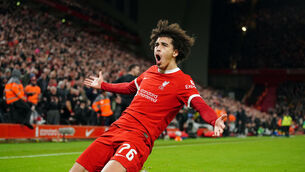 <p>LOCAL BOY DONE GOOD: Liverpool's Jayden Danns celebrates. Pic: Peter Byrne, PA Wire.</p>