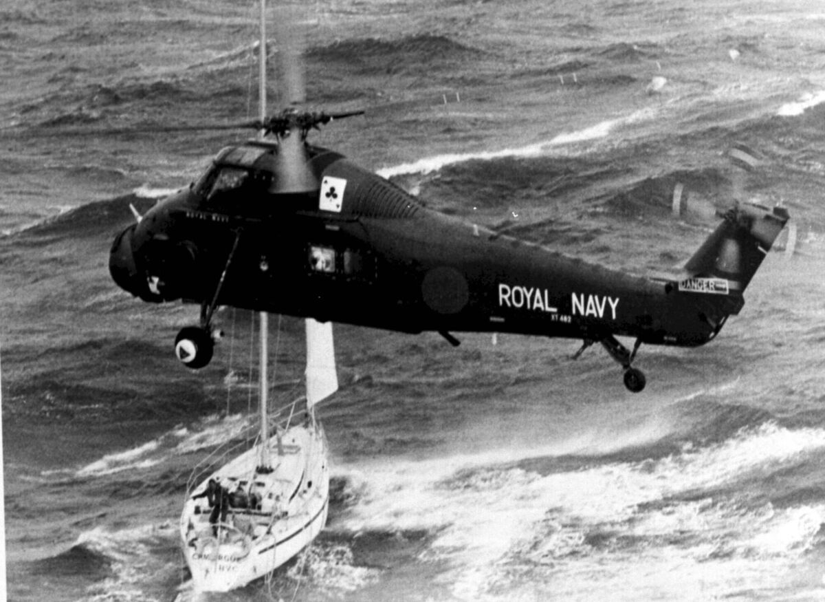 A British Royal Navy helicopter hovers over the storm-stricken Camargue, ready to winch up the last of eight crew members rescued. As the storm and sea conditions worsened, emergency services, naval forces, the RNLI and civilian vessels from around the west side of the English Channel were all mobilised. File photo: PA A British Royal Navy helicopter hovers over the storm-stricken Camargue, ready to winch up the last of eight crew members rescued. As the storm and sea conditions worsened, emergency services, naval forces, the RNLI and civilian vessels from around the west side of the English Channel were all mobilised. File photo: PA