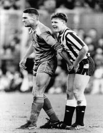 Vinnie Jones in an encounter with Paul Gascoigne in his playing days. 