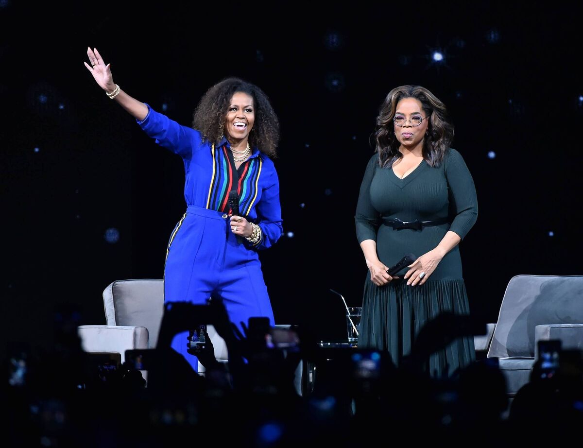 Michelle Obama and Oprah Winfrey during Oprah's 2020 Vision: Your Life in Focus Tour presented by WW (Weight Watchers Reimagined) in New York. Picture: Theo Wargo/Getty Images