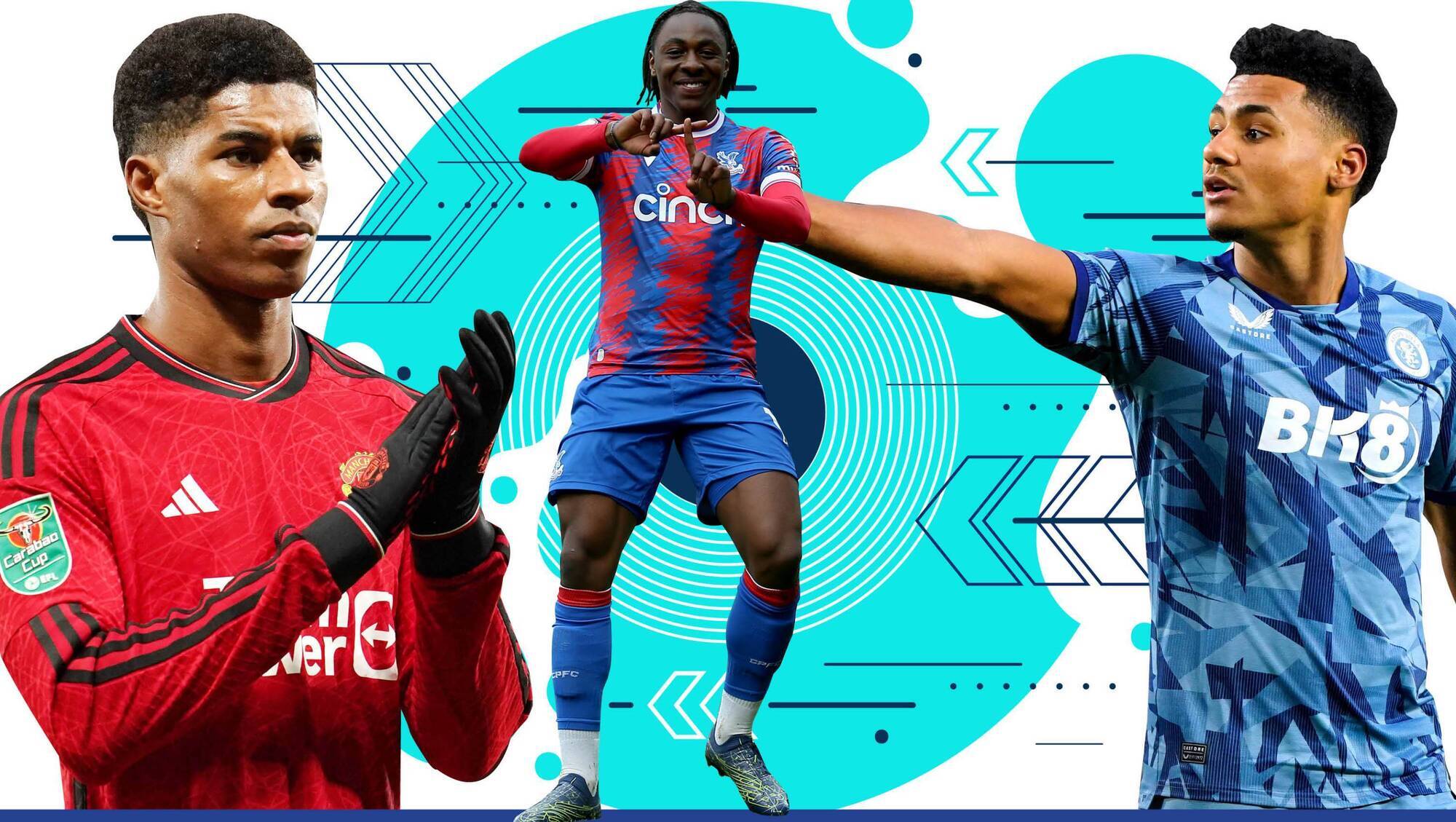TALKING POINTS: Eberechi Eze of Crystal Palace, Manchester United's Marcus Rashford and Ollie Watkins of Aston Villa.