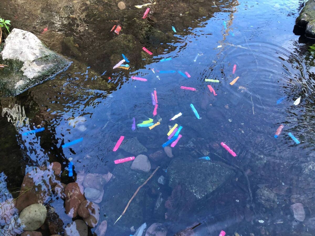 Plastic and e-waste: single-use vapes dumped in River Bride, Blackpool. Picture: Chris Moody / @savebrideotters