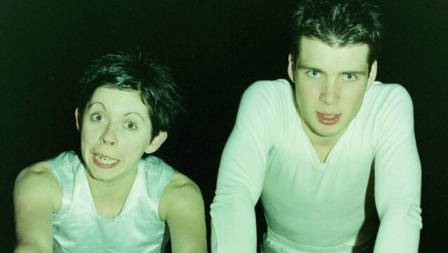 <p>Eileen Walsh and Cillian Murphy in rehearsals for an early production of Disco Pigs. Picture: Irish Examiner Archive </p>