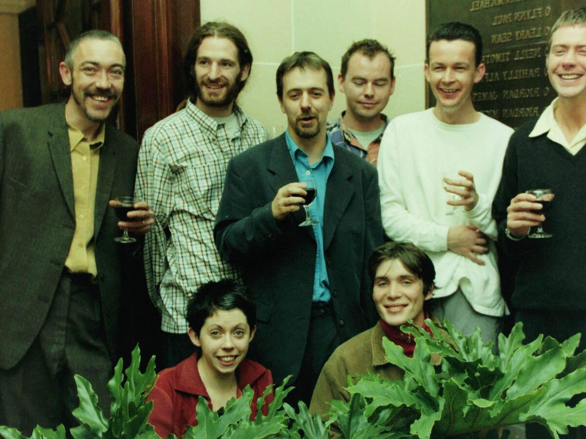 Eileen Walsh and Cillian Murphy (front) at Cork City Hall in 1997 for a civic reception to mark the success of Disco Pigs, with their Corcadorca collaborators: Mick Lynch, Mick Heffernan, Stephen Boyd, Cormac O'Connor, Enda Walsh, and Pat Kiernan. Picture: Irish Examiner Archive Eileen Walsh and Cillian Murphy (front) at Cork City Hall in 1997 for a civic reception to mark the success of Disco Pigs, with their Corcadorca collaborators: Mick Lynch, Mick Heffernan, Stephen Boyd, Cormac O'Connor, Enda Walsh, and Pat Kiernan. Picture: Irish Examiner Archive
