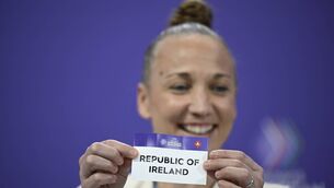 <p>DAUNTING TASK: Swiss international player Gaelle Thalmann draws out the Republic of Ireland during the Uefa Women's Euro 2025 qualifying draw in Nyon.</p>