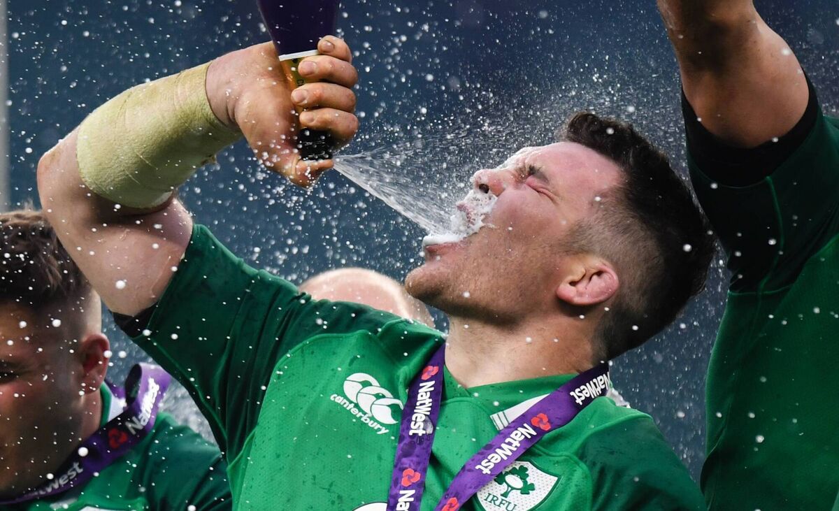 2018: Ireland's Peter O'Mahony celebrates after the final whistle. Pic: Ashley Western, Getty Images.