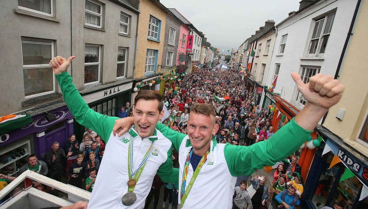 Paul and Gary O'Donovan rejoiced the nation when they won gold at the 2016 Olympics. Here, they're pictured during a homecoming parade in Skibbereen, County Cork.