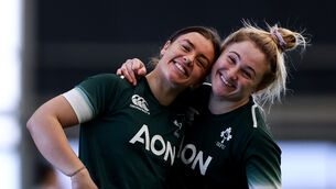 <p class="contextmenu internal_Caption">RENEWED VIGOUR: Maeve Óg O’Leary and Neve Jones preparing for their Six Nations opening clash against France. Pic: ©INPHO/Ben Brady</p>