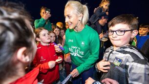 <p>Irish athlete Sarah Lavin, who finished fifth in the final of the 60m hurdles in the World Indoor Athletics Championships last Sunday, was a popular visitor to the University of Limerick campus on Thursday evening.  Pic Arthur Ellis</p>