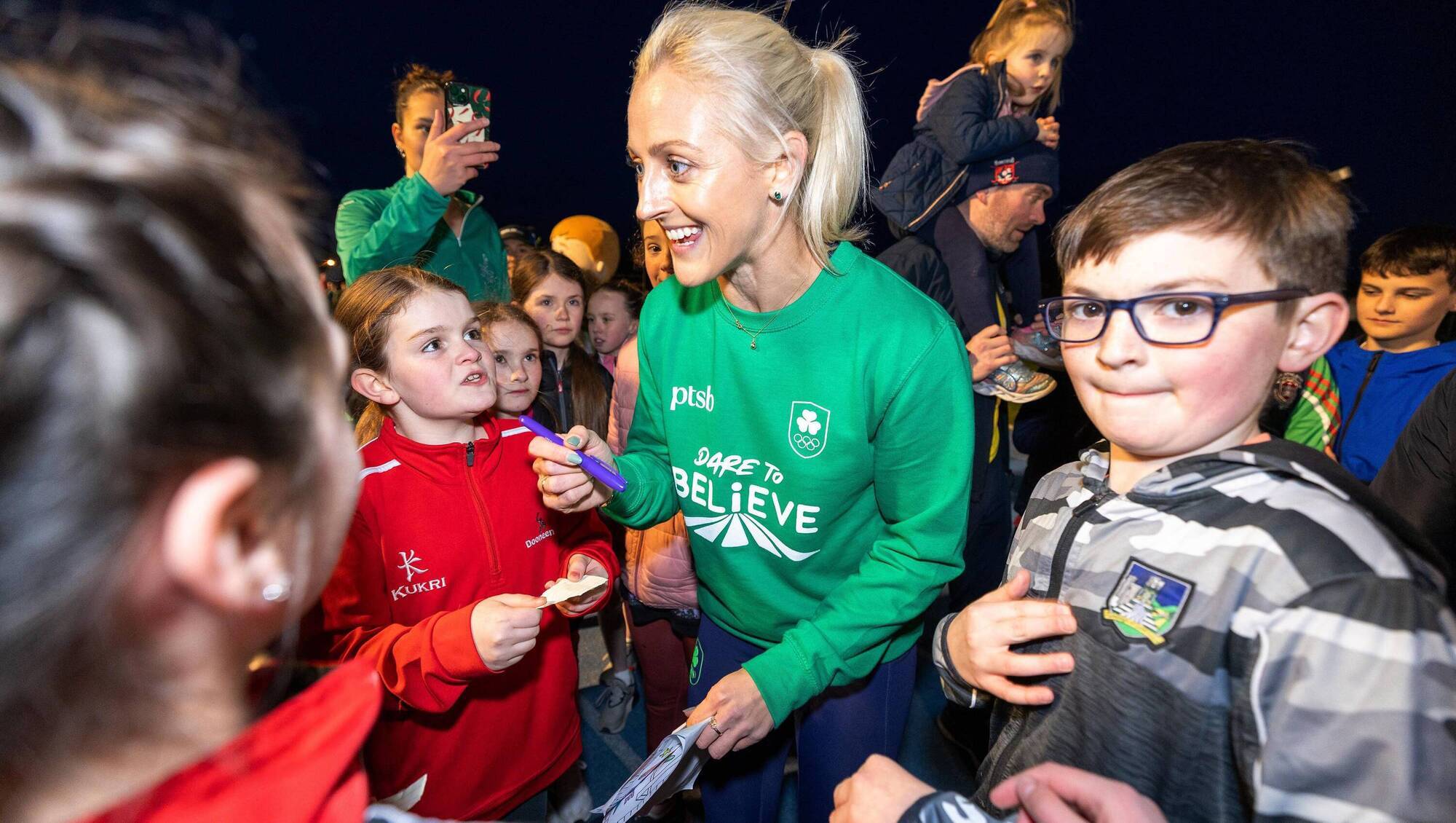 Irish athlete Sarah Lavin, who finished fifth in the final of the 60m hurdles in the World Indoor Athletics Championships last Sunday, was a popular visitor to the University of Limerick campus on Thursday evening.  Pic Arthur Ellis