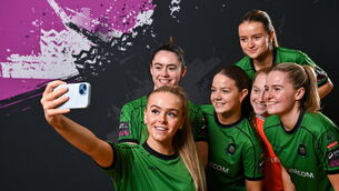 <p>CHAMPIONS? Ciara Maher, Lauryn O'Callaghan, Becky Watkins, Mia McGonnell, Niamh Richardson and Erin McLaughlin during a Peamount United FC squad portraits day at PRL Park. Pic: David Fitzgerald, Sportsfile</p>