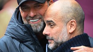 <p>LAST VISIT:  Jurgen Klopp welcomes Pep Guardiola to Anfield for the final time. Pic: Michael Regan/Getty Images</p>