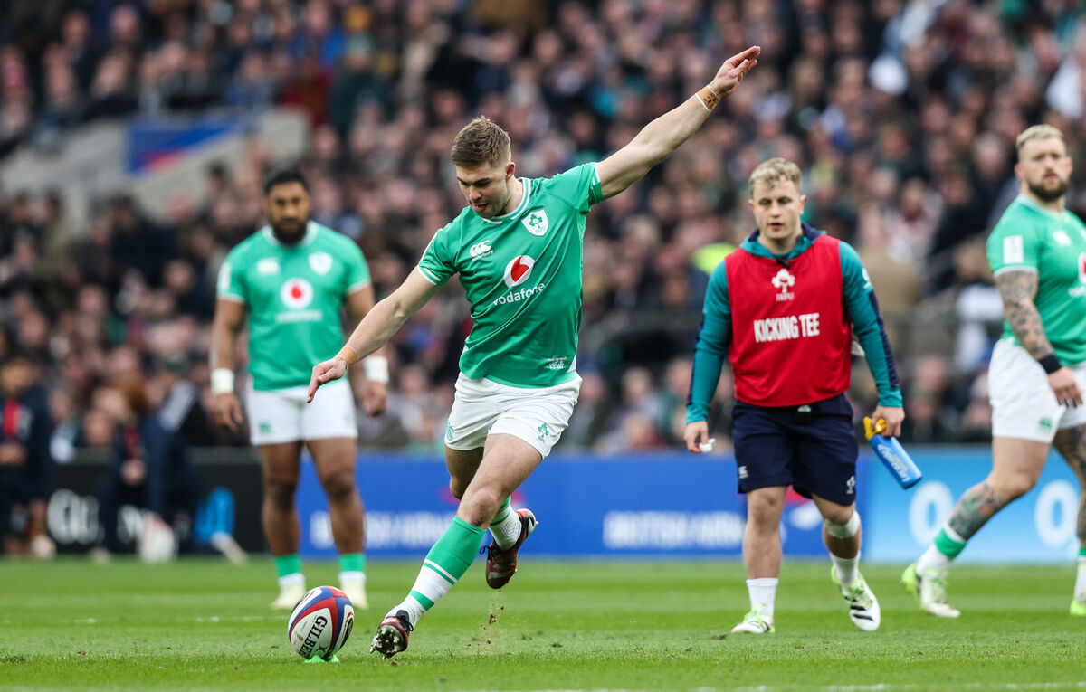 Ireland’s Jack Crowley kicks a penalty. Pic Credit ©INPHO/Andrew Fosker