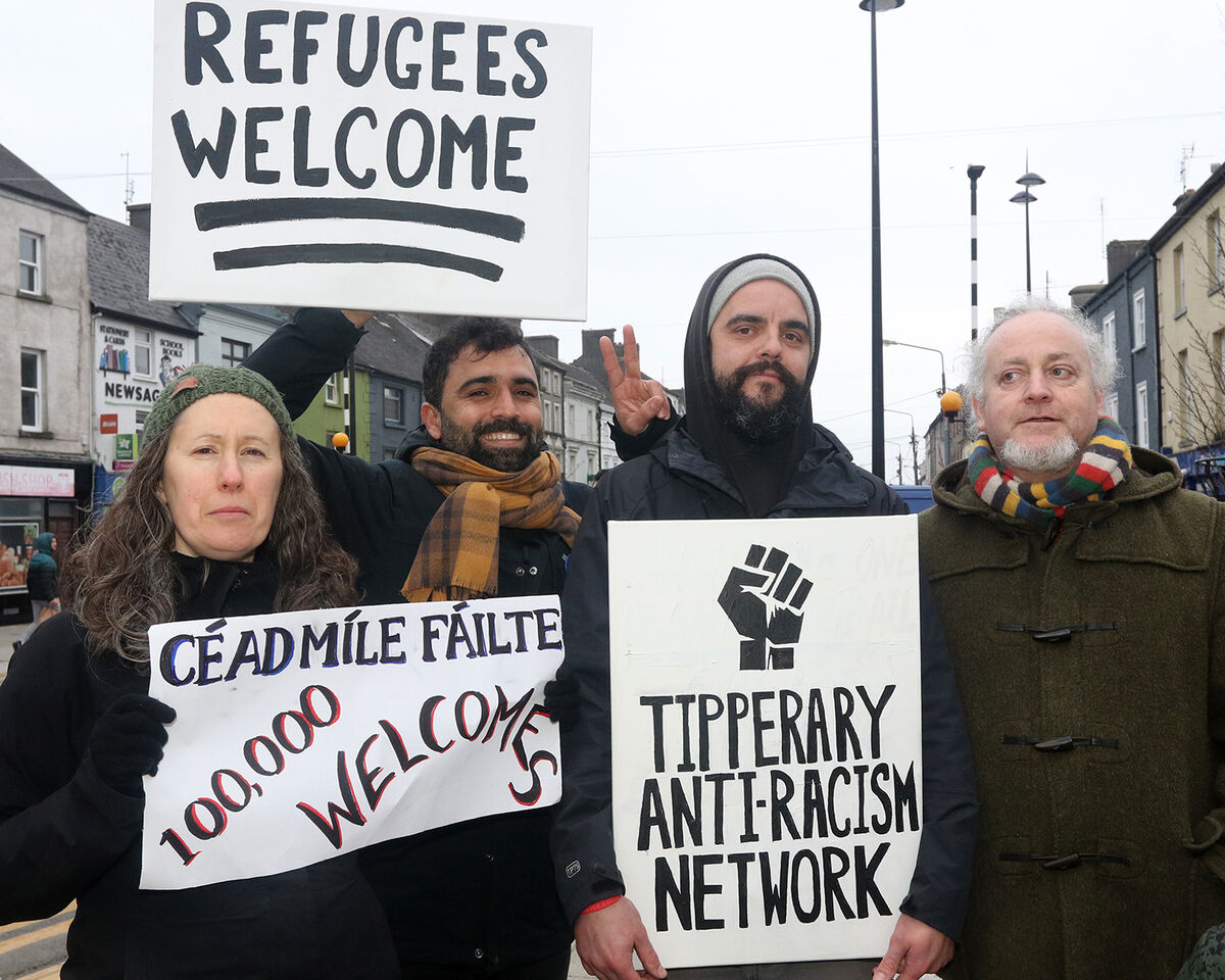 Majella O'Connor , Hasret Dayan, Ruairi McBride and Ollie Moore at the rally. Picture: Brendan Gleeson