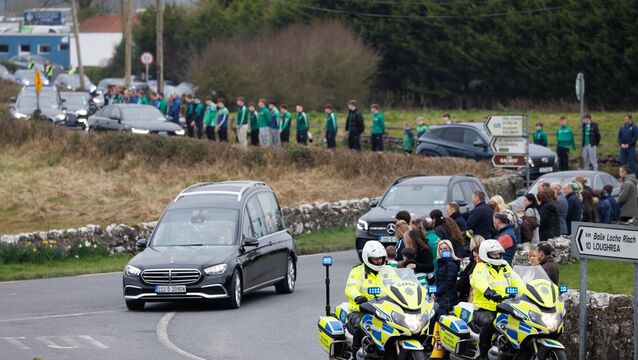The funeral cortege of 12-year-old SaoÃrse Ruane makes its way to St Peter and Paul Church, Kiltullagh. Picture: Eamon Ward/PA Wire <p>The funeral cortege of 12-year-old SaoÃrse Ruane makes its way to St Peter and Paul Church, Kiltullagh. Picture: Eamon Ward/PA Wire</p>