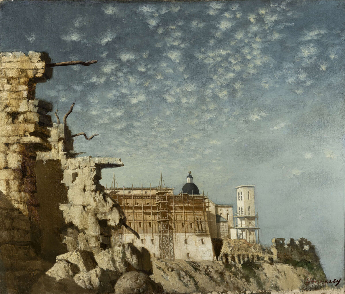 'The Rebuilding of Monte Cassino' (1951) by Patrick Hennessy at Adam's.
