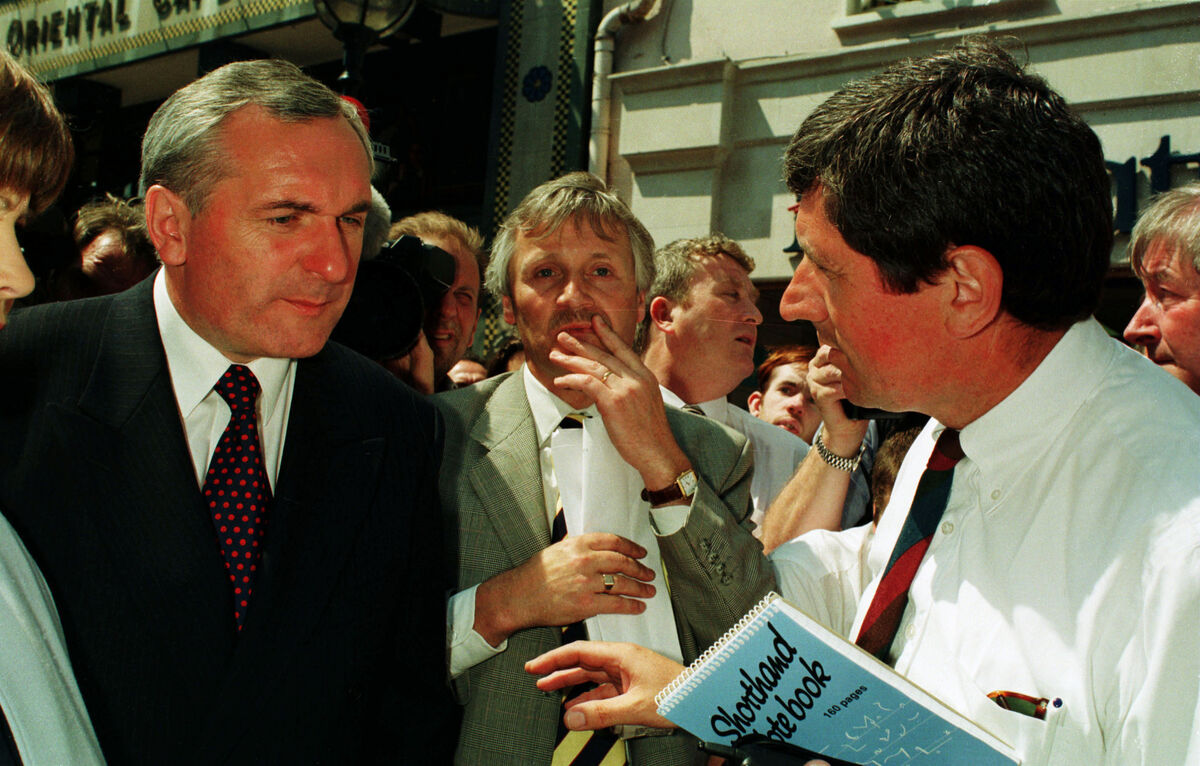 Fianna Fáil Leader Bertie Ahern being questioned by Charlie Bird during the 1997 election campaign. Picture: RollingNews.ie Fianna Fáil Leader Bertie Ahern being questioned by Charlie Bird during the 1997 election campaign. Picture: RollingNews.ie