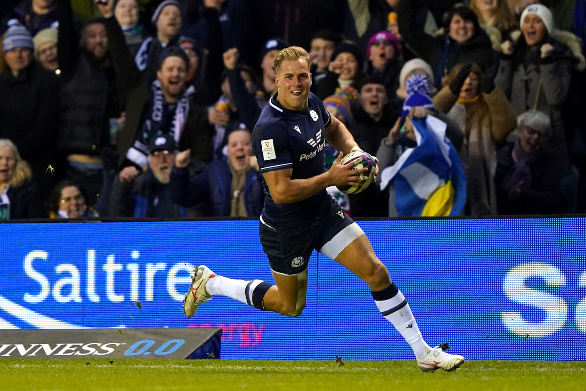 FULL FLIGHT: Scotland's Duhan van der Merwe. Pic: Andrew Milligan/PA Wire. FULL FLIGHT: Scotland's Duhan van der Merwe. Pic: Andrew Milligan/PA Wire.