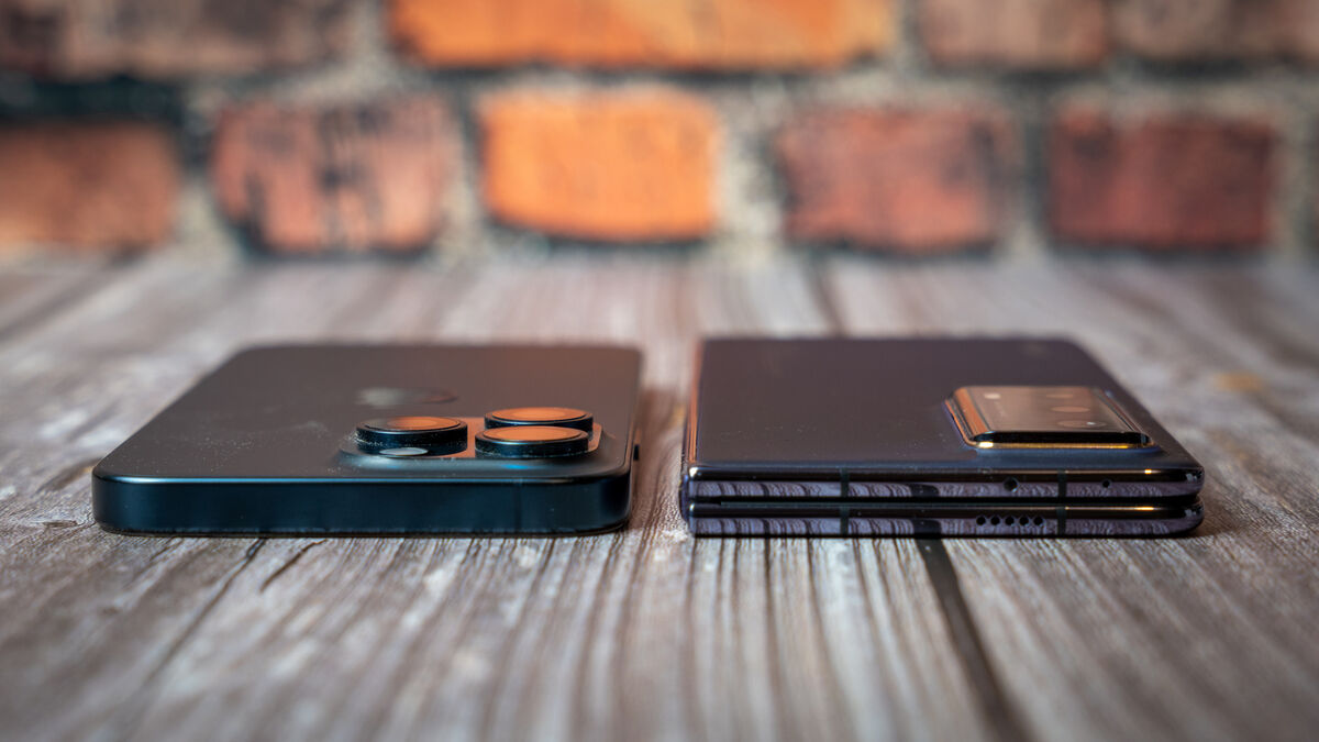 The Honor Magic V2 beside the Apple iPhone 15 Pro Max. Picture: Noel Campion.