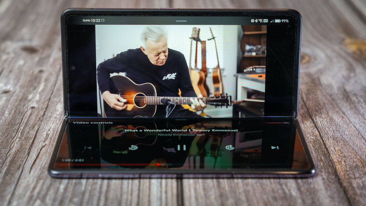 The Magic V2 comes in handy with its built-in stand. Picture: Noel Campion.