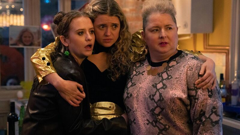 Extraordinary on Disney+: Mairead Tyers as Jen, Sofia Oxenham as Carrie, Siobhan McSweeney as Mary 