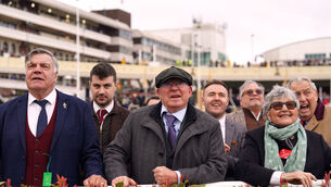 <p>TECHNICAL AREA: Alex Ferguson, owner of Monmiral, alongside Alan Halsall (background) and Sam Allardyce (left) watch his horse win the Pertemps Network Final. Pic: Joe Giddens/PA Wire.</p>