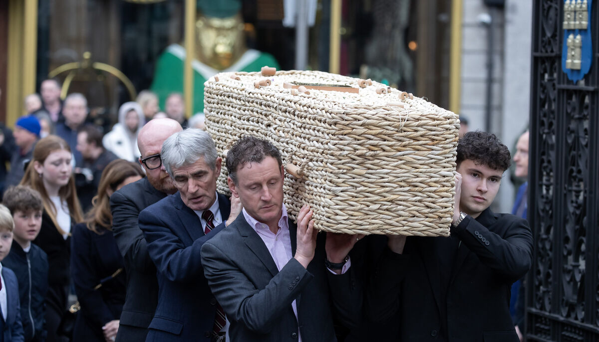 The remains of Charlie Bird are carried into the Mansion House, Dublin, this afternoon for a service to celebrate Charlie's life. Picture: Colin Keegan, Collins Dublin.