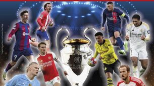 <p>ALL TO PLAY FOR: Champions League quarter-finalists, from bottom, left, clockwise: Man City's Erling Haaland, Arsenal skipper Martin Odegaard, Barcelona striker Robert Lewandowski, Atletico's Antoin Griezmann, PSG's Kylian Mbappe, Real Madrid sensation Jude Bellingham, Jadon Sancho of Borussia Dortmund, and Bayern Munich goal machine Harry Kane. Montage: Examiner</p>